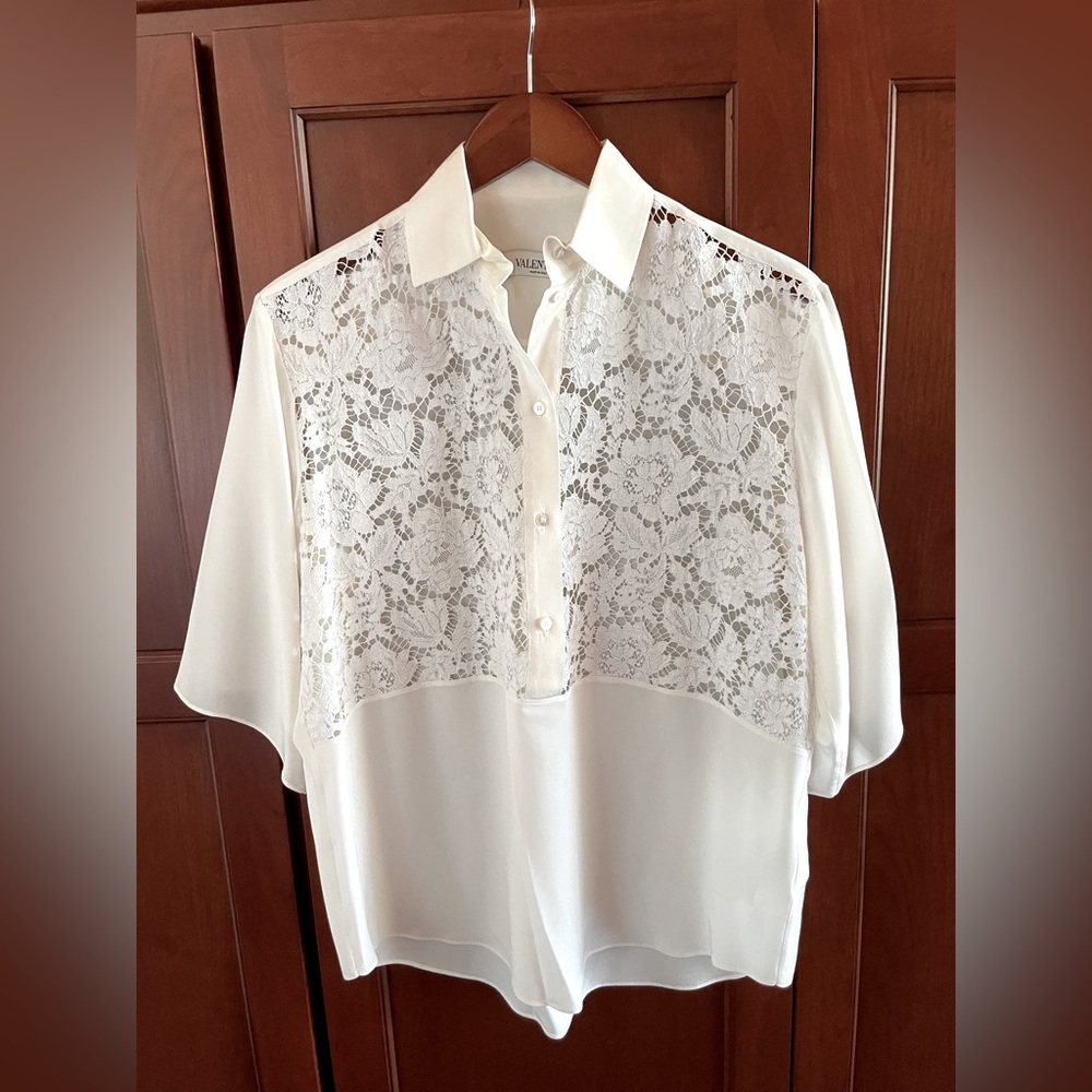 Valentino oversized silk with lace blouse